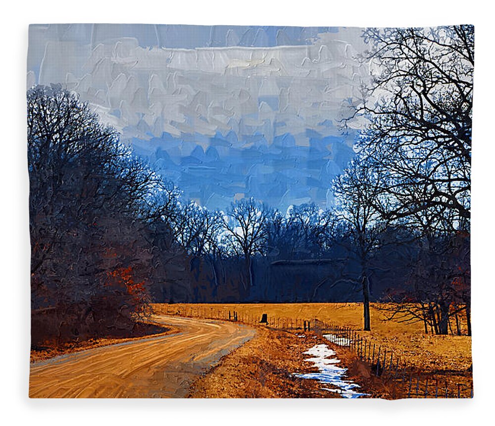 Country Fleece Blanket featuring the painting Dirt Road by Kirt Tisdale