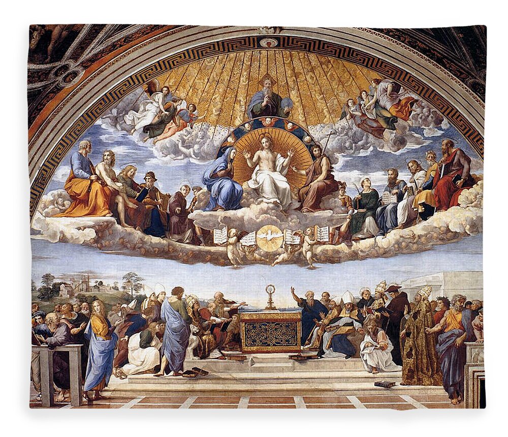 Vatican Fleece Blanket featuring the painting Disputation of the Eucharist by Raphael