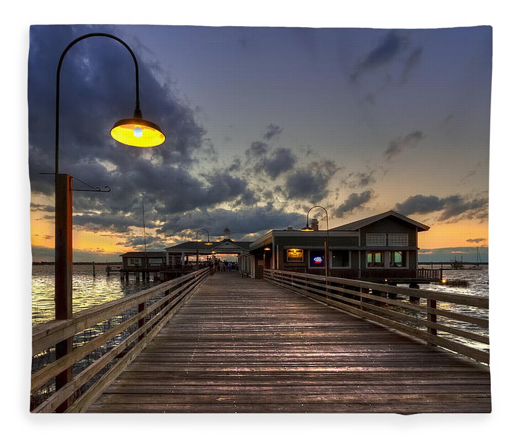 Boats Fleece Blanket featuring the photograph Dock lights at Jekyll Island by Debra and Dave Vanderlaan