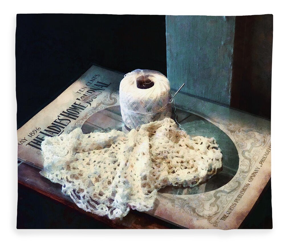 Doily Fleece Blanket featuring the photograph Doily and Crochet Thread by Susan Savad