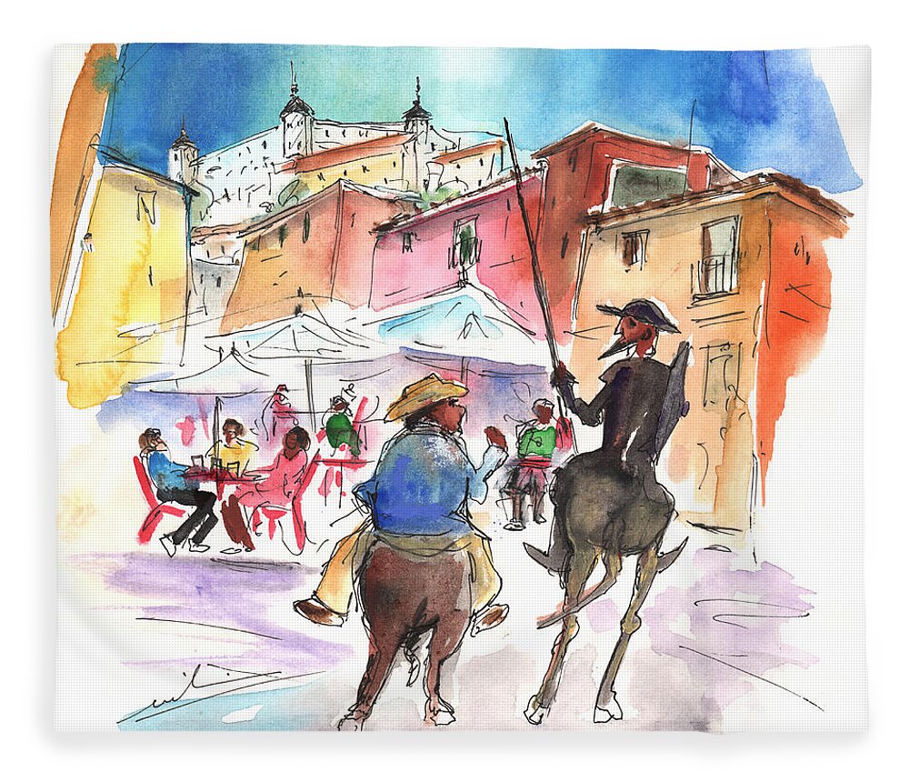 Travel Fleece Blanket featuring the painting Don Quijote and Sancho Panza Entering Toledo by Miki De Goodaboom