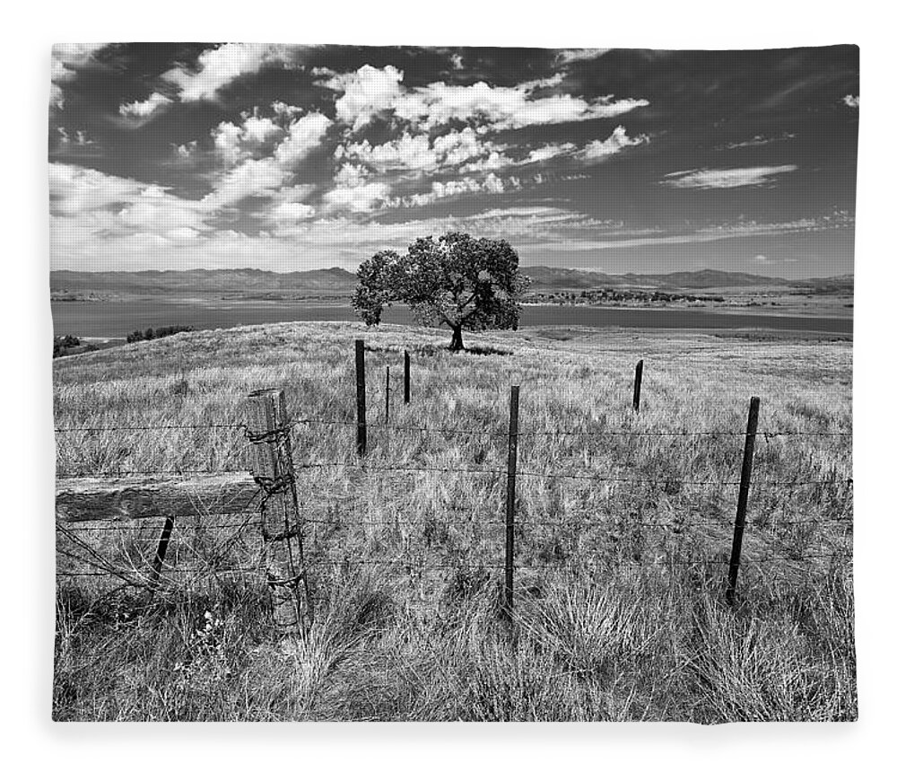 Big Sky Fleece Blanket featuring the photograph Don't Fence Me In - Black and White by Peter Tellone