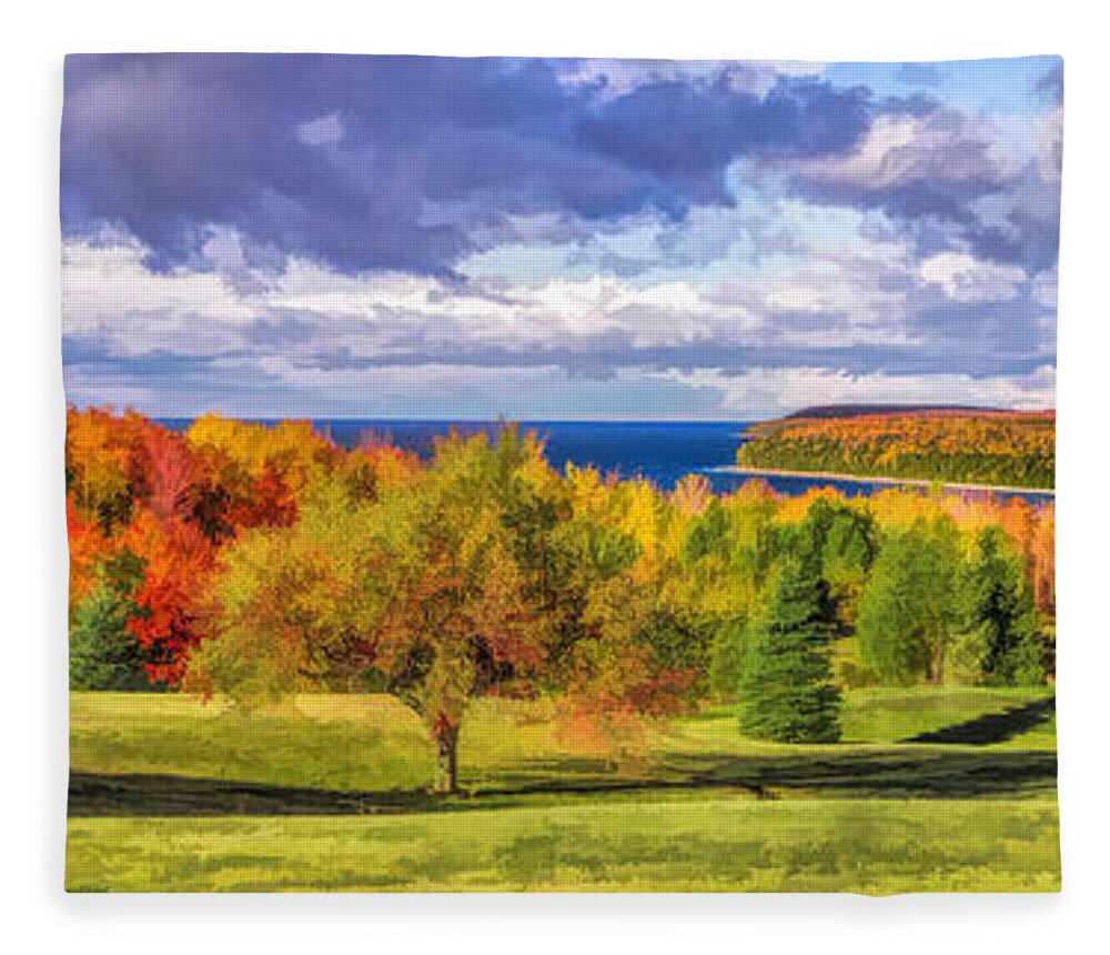 Door County Fleece Blanket featuring the painting Door County Grand View Scenic Overlook Panorama by Christopher Arndt