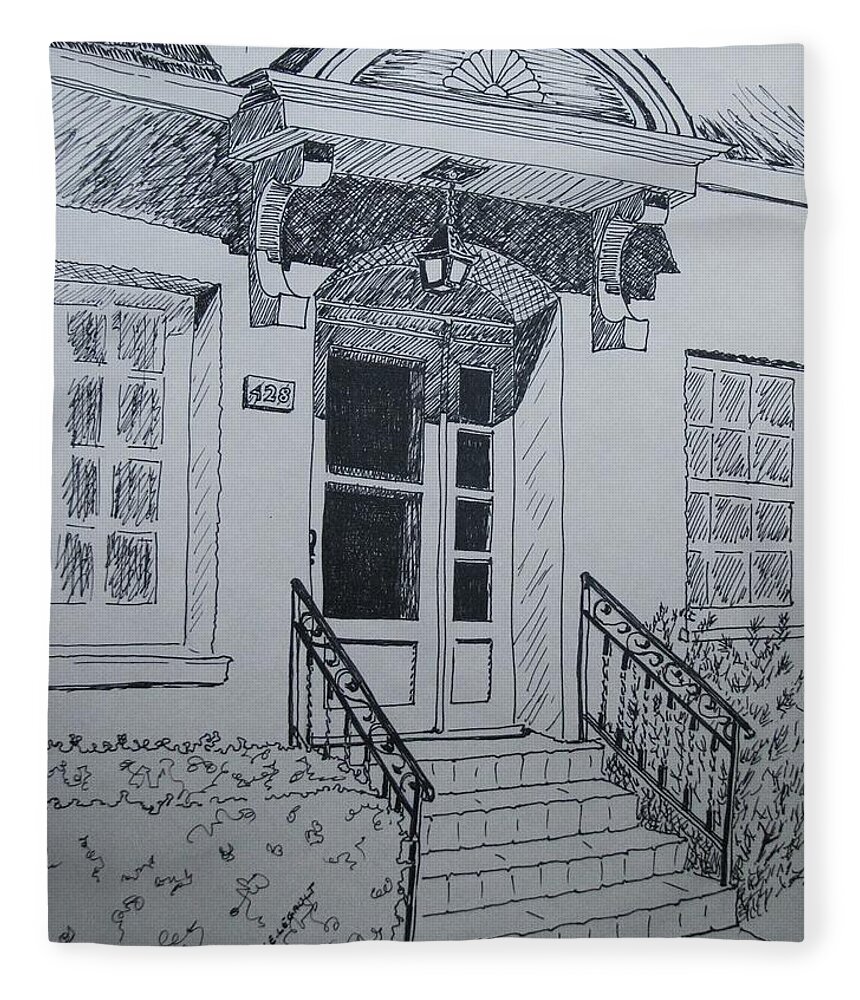 Pen And Ink Fleece Blanket featuring the drawing Doorway by Mary Ellen Mueller Legault