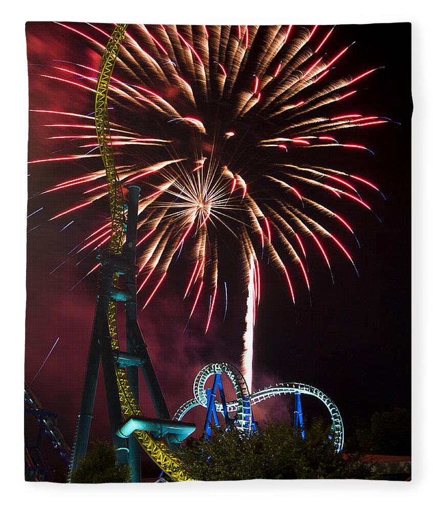 Fireworks Fleece Blanket featuring the photograph Dorney Park on the 4th by Michael Dorn