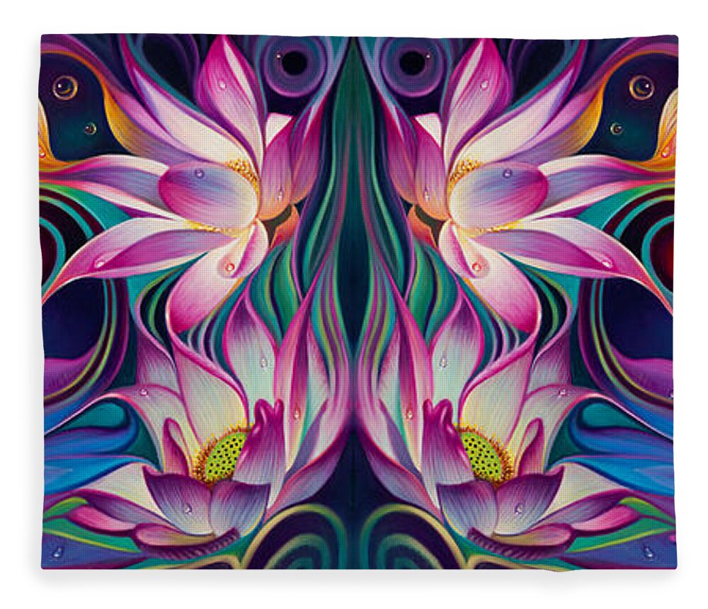Lotus Fleece Blanket featuring the painting Double Floral Fantasy 2 by Ricardo Chavez-Mendez