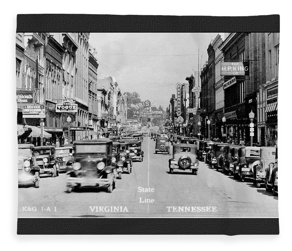 Vintage Postcard Fleece Blanket featuring the photograph Downtown Bristol Va TN 1931 by Denise Beverly