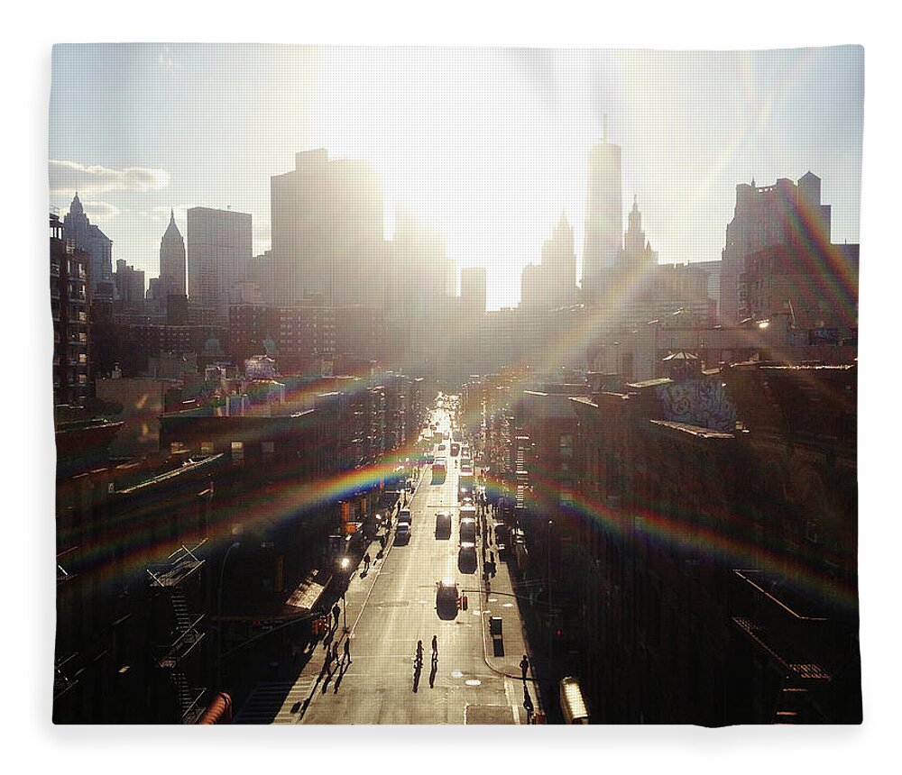 Tranquility Fleece Blanket featuring the photograph Downtown New York City With Heavy Lens by William Andrew