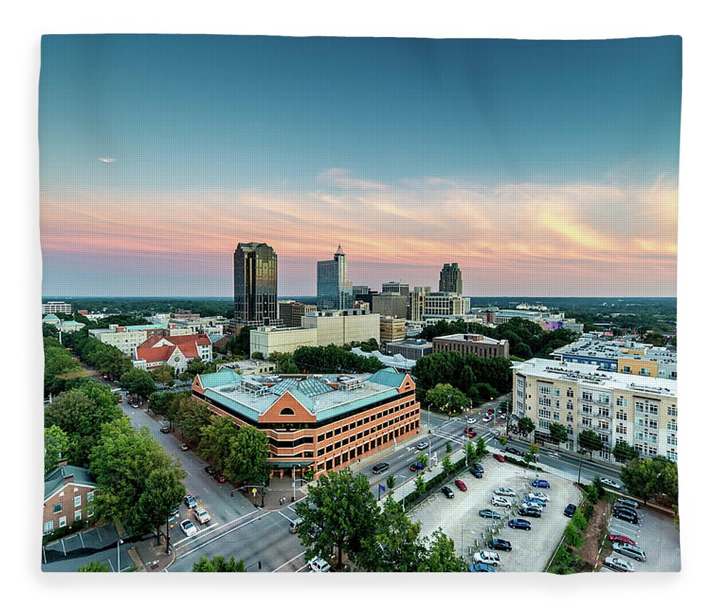 Corporate Business Fleece Blanket featuring the photograph Downtown Raleigh Twilight, North by Mlenny