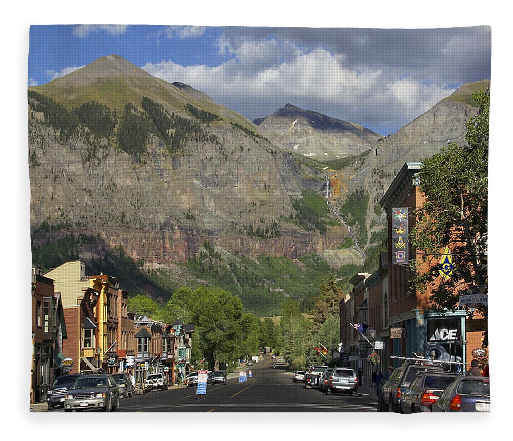 Rocky Mountains Fleece Blanket featuring the photograph Downtown Telluride Colorado by Mike McGlothlen