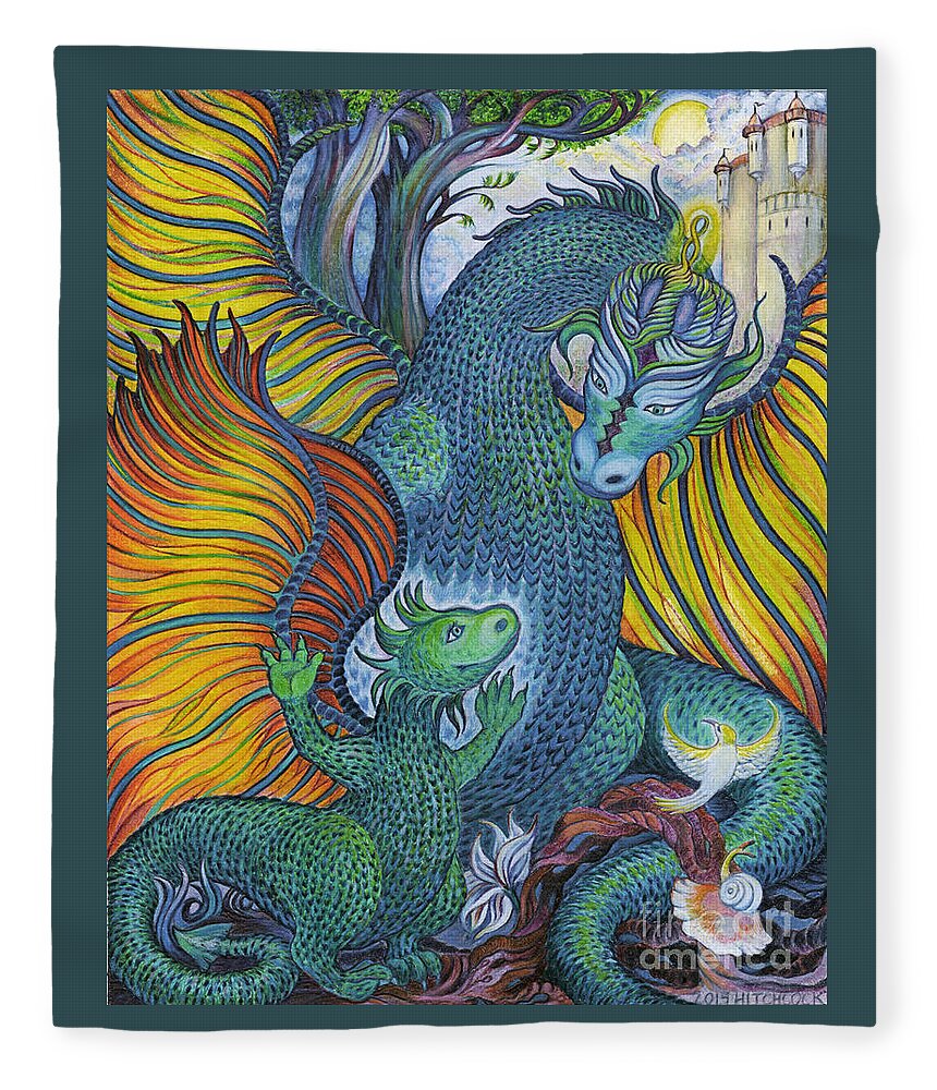 Dragon Fleece Blanket featuring the drawing Dragon Heart by Debra Hitchcock