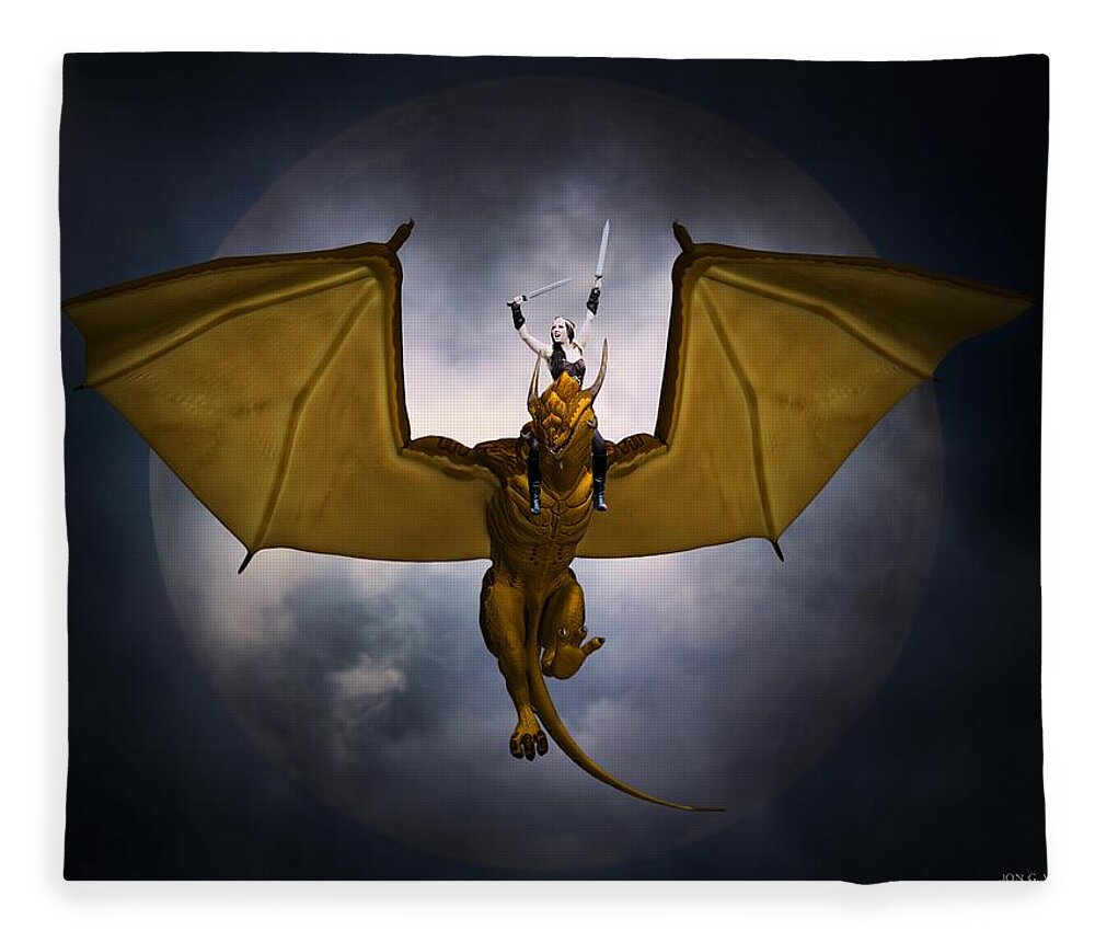 Dragon Fleece Blanket featuring the painting Dragon Rider by Jon Volden
