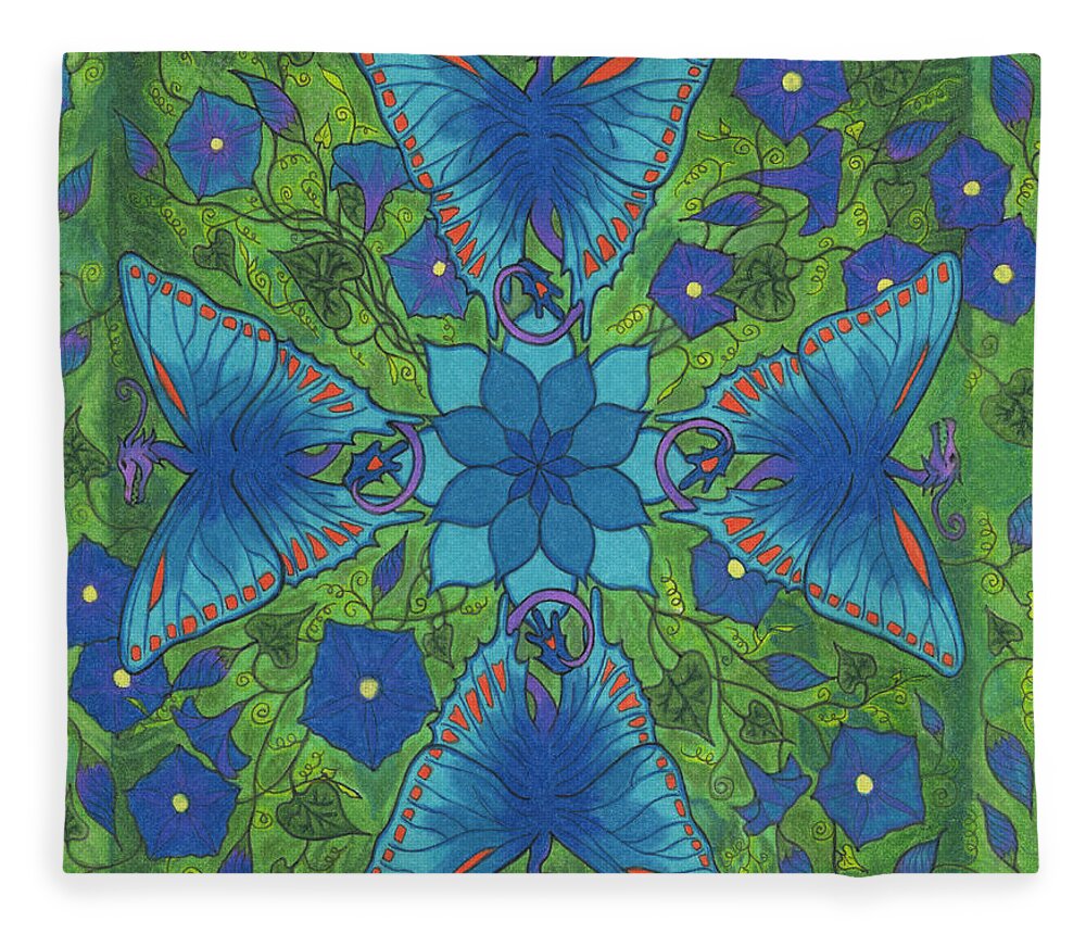 Dragon Fleece Blanket featuring the drawing Dragonala Summer by Mary J Winters-Meyer