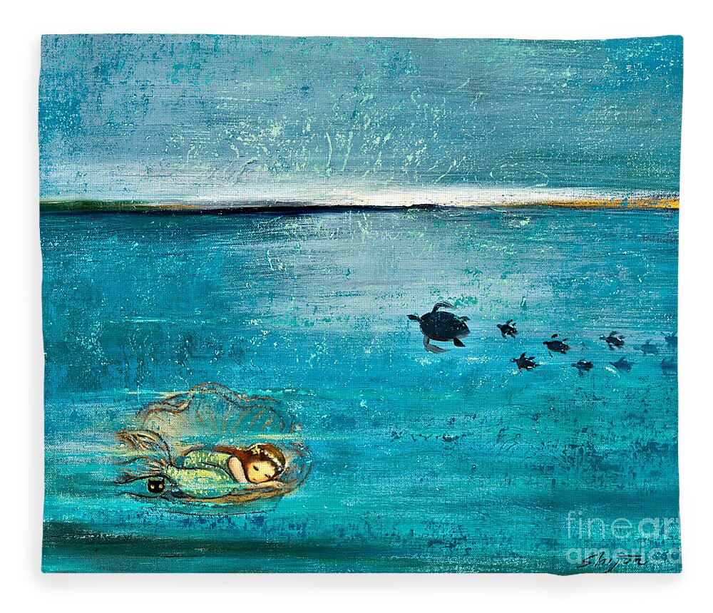 Mermaid Art Fleece Blanket featuring the painting Dreaming Mermaid by Shijun Munns