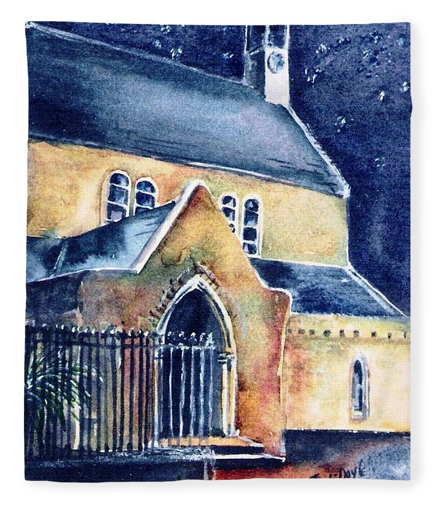 Historicc Abbey Fleece Blanket featuring the painting Duiske Abbey Ireland  by Trudi Doyle