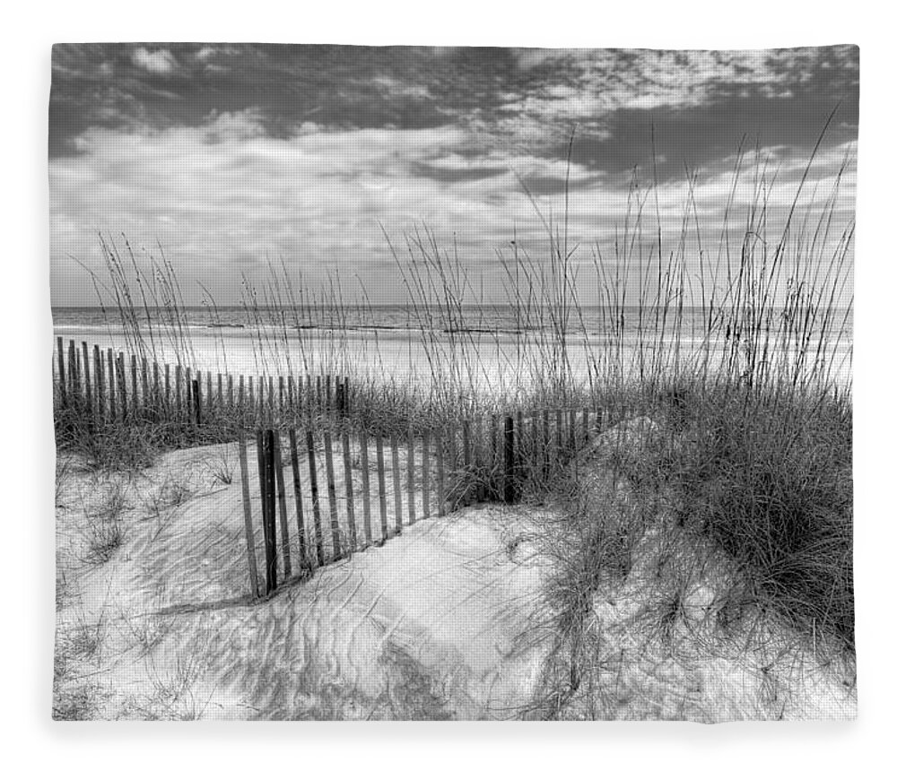 Clouds Fleece Blanket featuring the photograph Dune Fences by Debra and Dave Vanderlaan