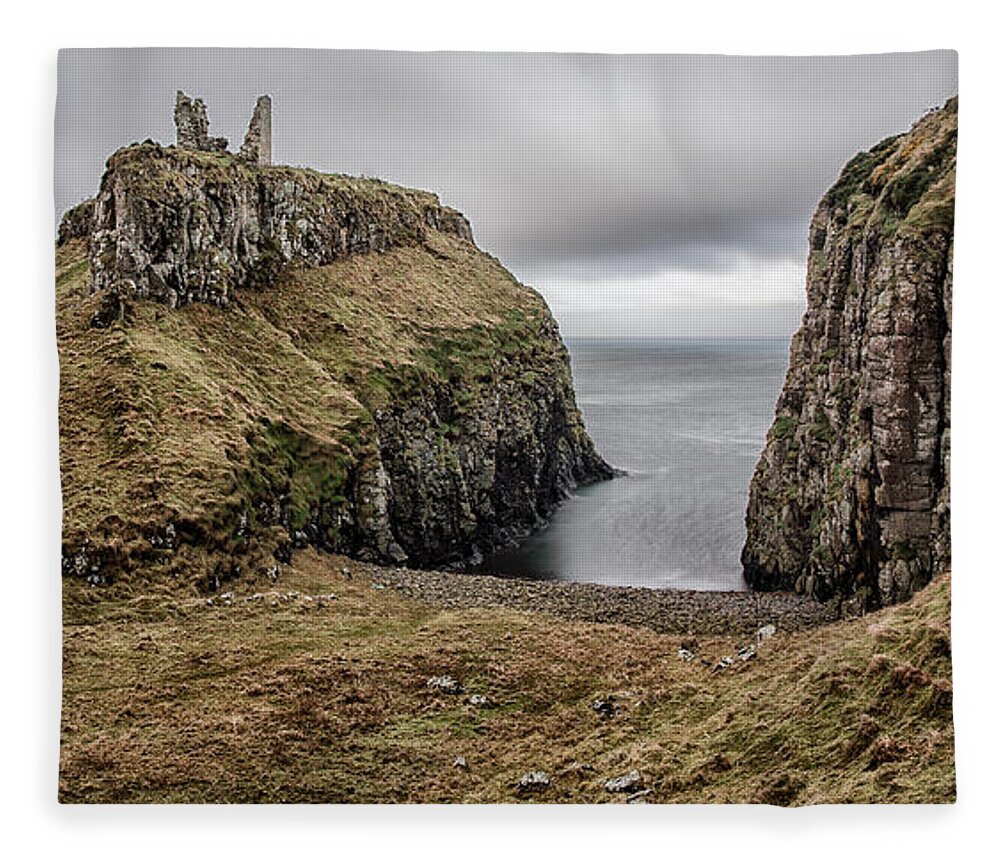 Dunseverick Fleece Blanket featuring the photograph Dunseverick Castle by Nigel R Bell