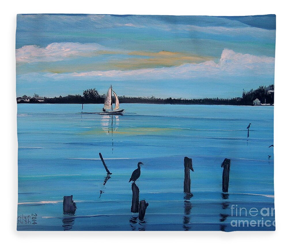 San Pedro Fleece Blanket featuring the painting Dusk approaching by Marilyn McNish