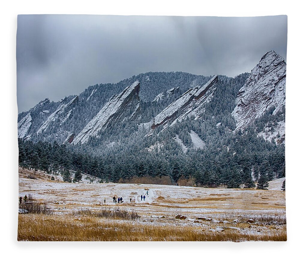Flatirons Fleece Blanket featuring the photograph Dusted Flatirons Chautauqua Park Boulder Colorado by James BO Insogna