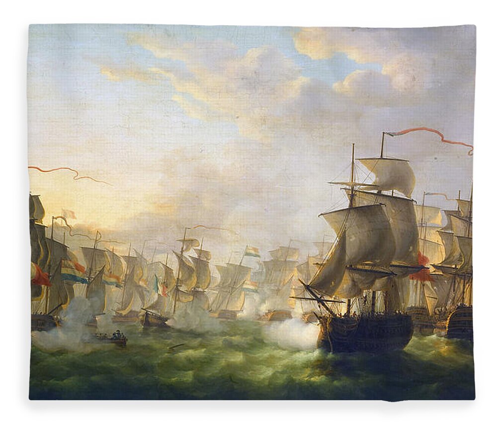 Dutch And English Fleets Fleece Blanket featuring the painting Dutch and English Fleets by Martinus Schouman