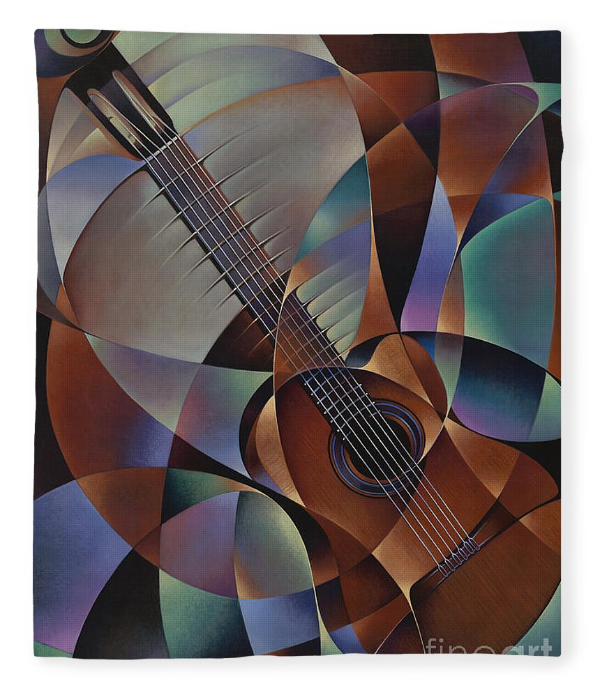 Violin Fleece Blanket featuring the painting Dynamic Guitar by Ricardo Chavez-Mendez