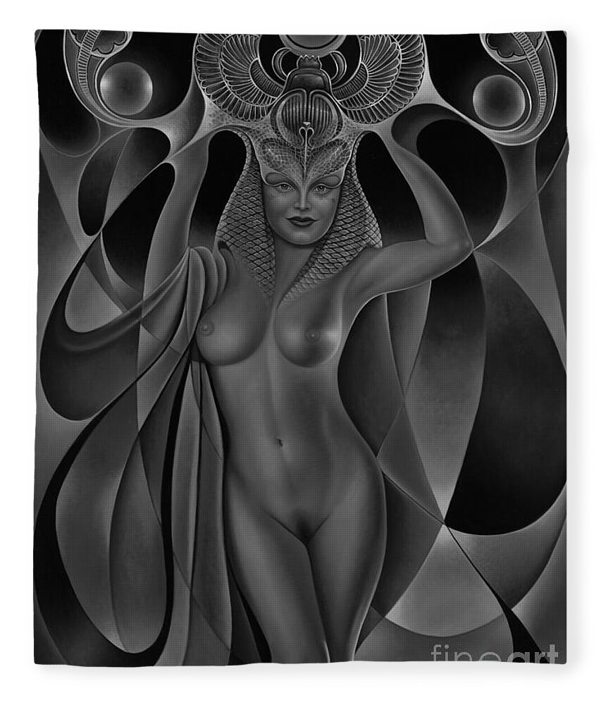 Nude-art Fleece Blanket featuring the painting Dynamic Queen V-Black and White by Ricardo Chavez-Mendez