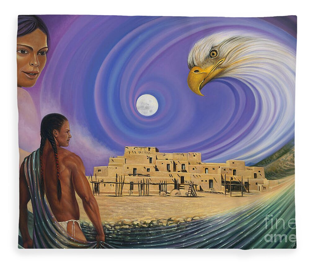 Taos Fleece Blanket featuring the painting Dynamic Taos I by Ricardo Chavez-Mendez