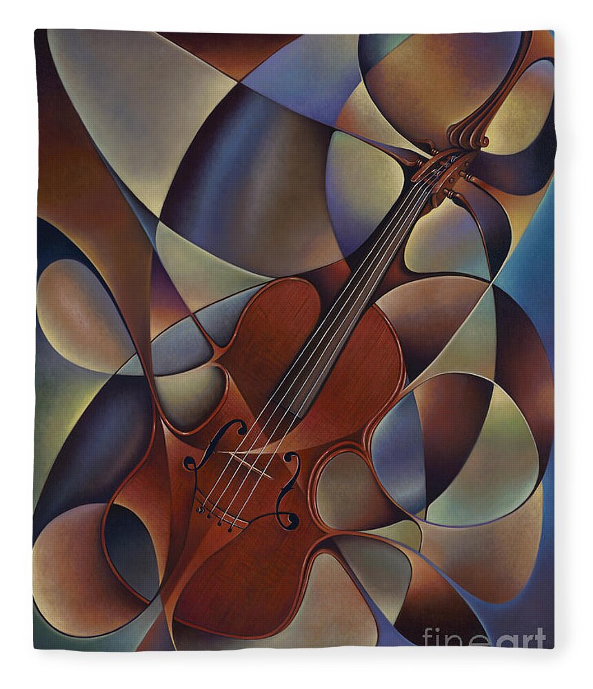 Violin Fleece Blanket featuring the painting Dynamic Violin by Ricardo Chavez-Mendez
