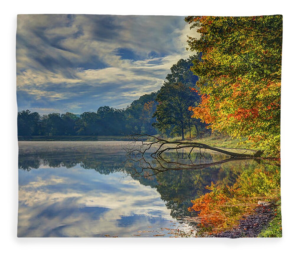 Autumn Fleece Blanket featuring the photograph Early Autumn at Caldwell Lake by Jaki Miller