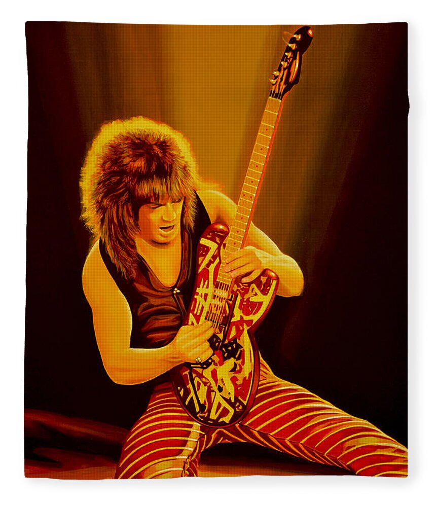 Eddie Van Halen Fleece Blanket featuring the painting Eddie van Halen Painting by Paul Meijering
