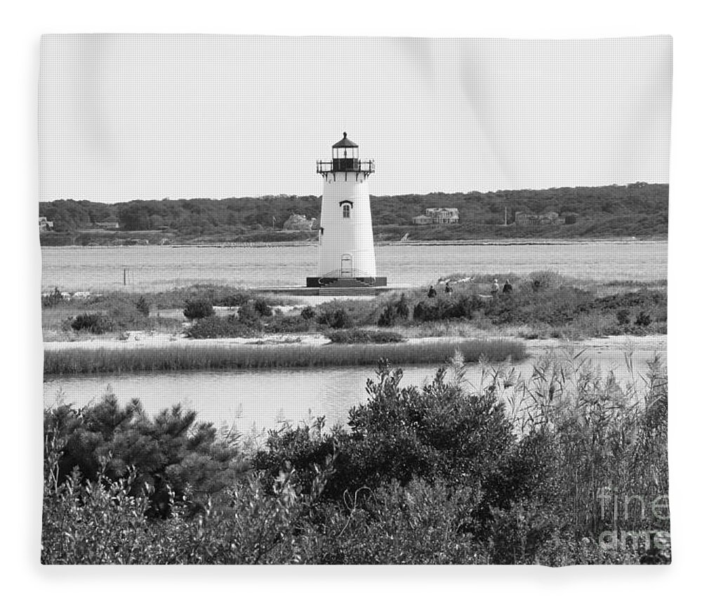 Edgartown Fleece Blanket featuring the photograph Edgartown Lighthouse - Black and White by Carol Groenen