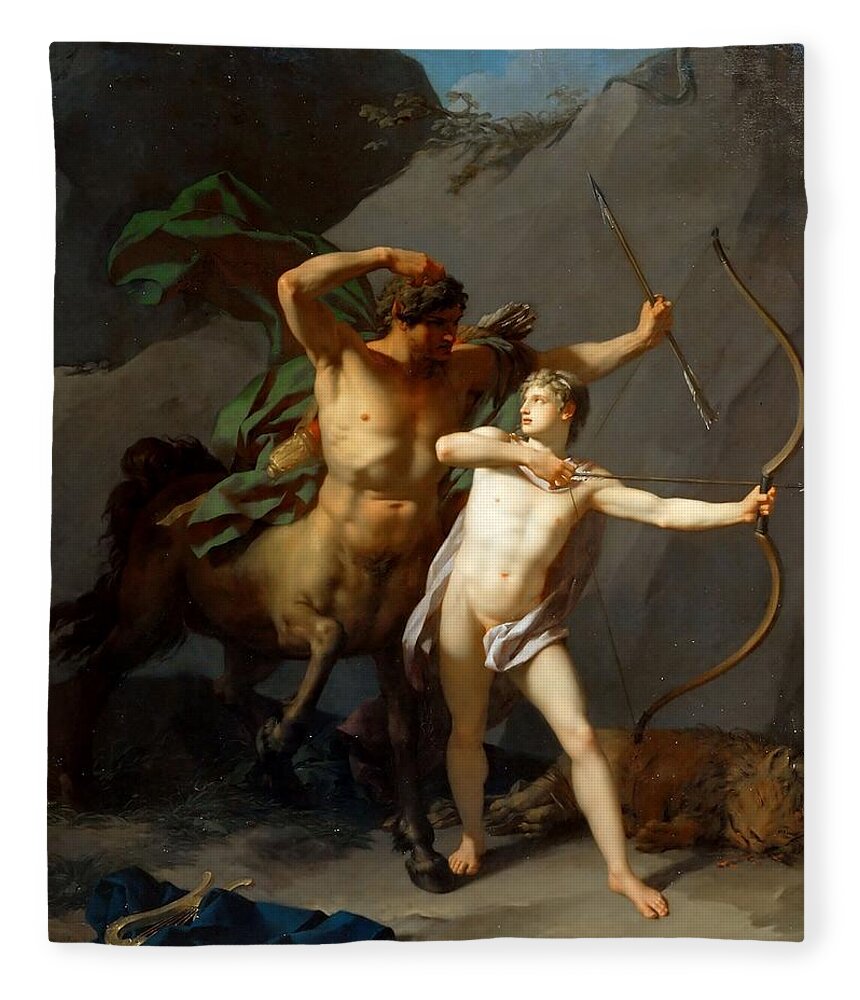Jean Baptiste Regnault Fleece Blanket featuring the painting Education of Achilles by Jean Baptiste Regnault
