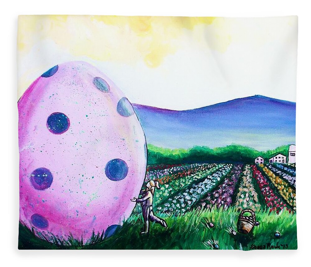 Easter Fleece Blanket featuring the painting EGGstatic by Shana Rowe Jackson