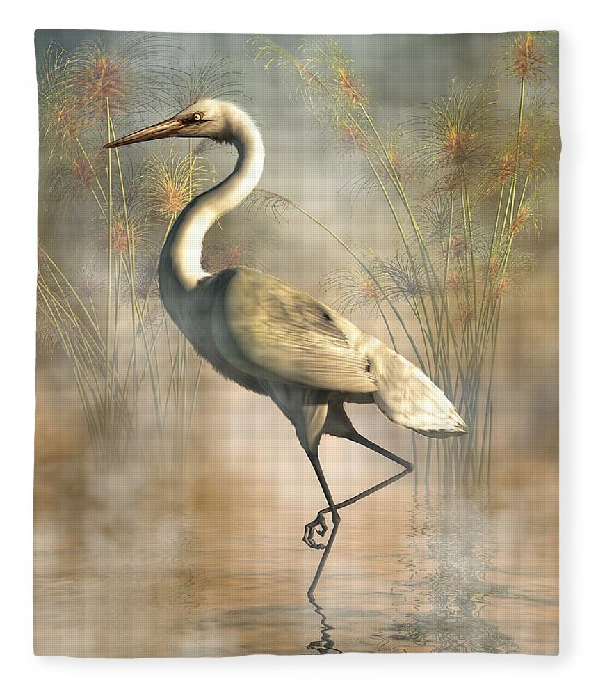 Egret Fleece Blanket featuring the digital art Egret by Daniel Eskridge