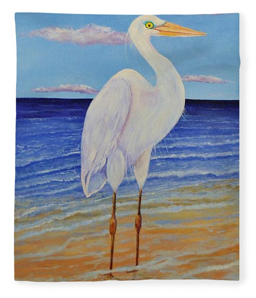 Bird Fleece Blanket featuring the painting Eager Egret by Jane Ricker