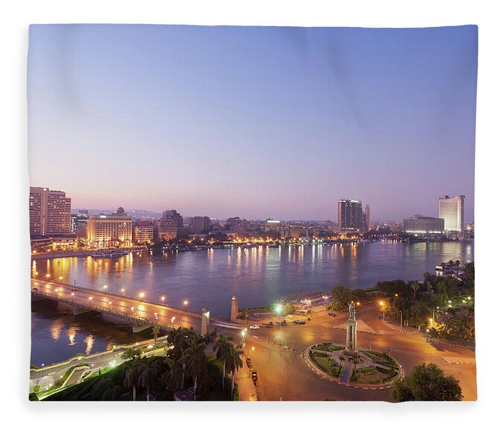 Dawn Fleece Blanket featuring the photograph Egypt, Cairo, View Of Bridge With River by Westend61