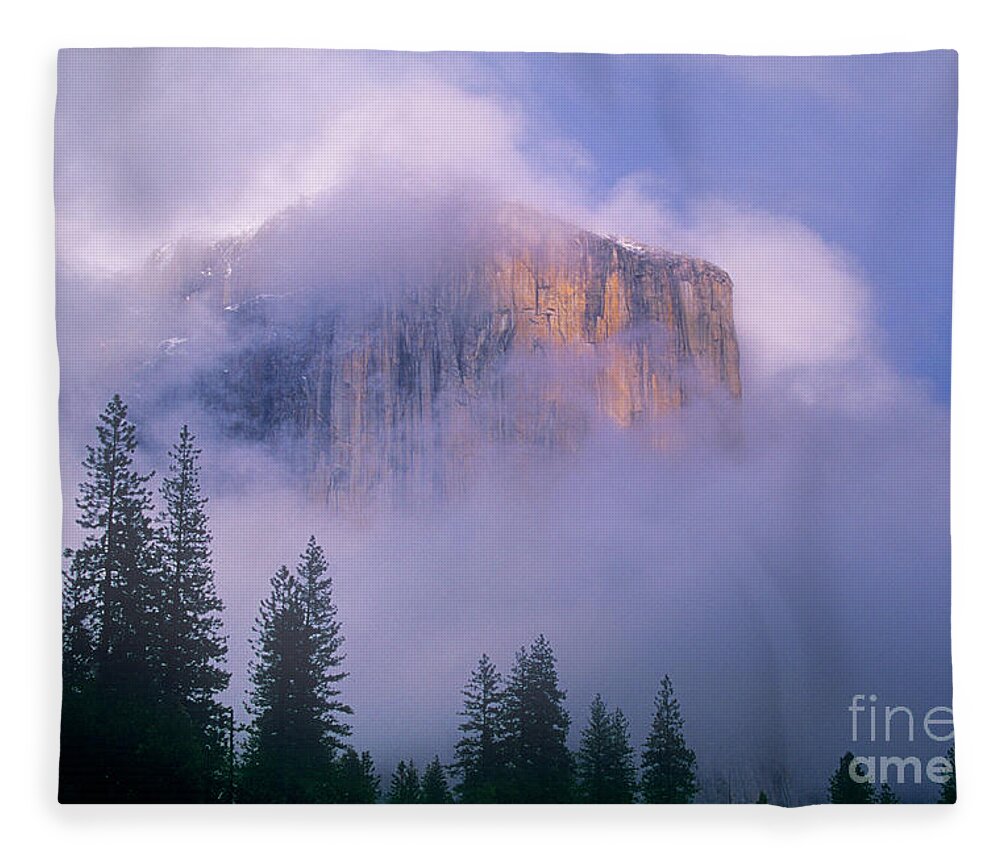 North America Fleece Blanket featuring the photograph El Capitan In Fog Yosemite National Park California by Dave Welling