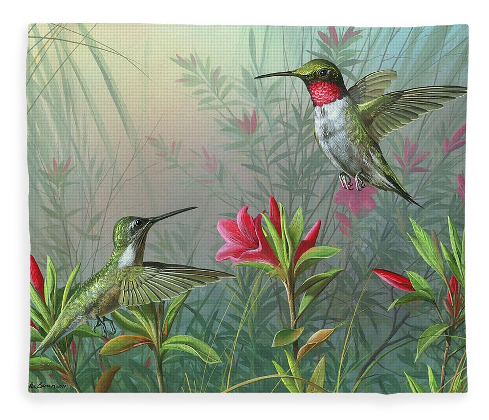 Humming Birds Fleece Blanket featuring the painting Elegance by Mike Brown