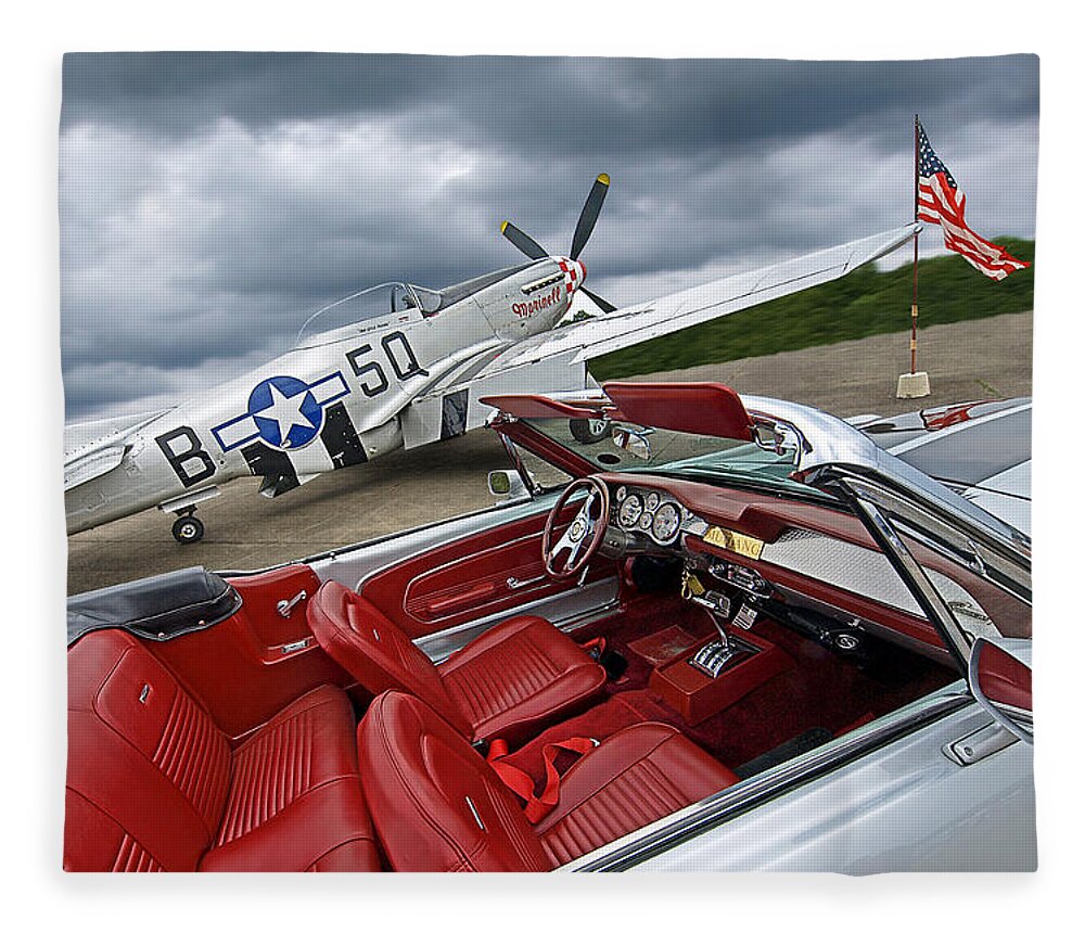 Ford Mustang Fleece Blanket featuring the photograph Eleanor Cockpit with P51 Mustang by Gill Billington