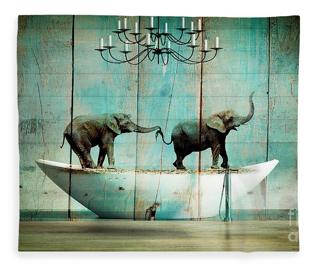 Blue Fleece Blanket featuring the digital art Elefantos by Aimelle Ml