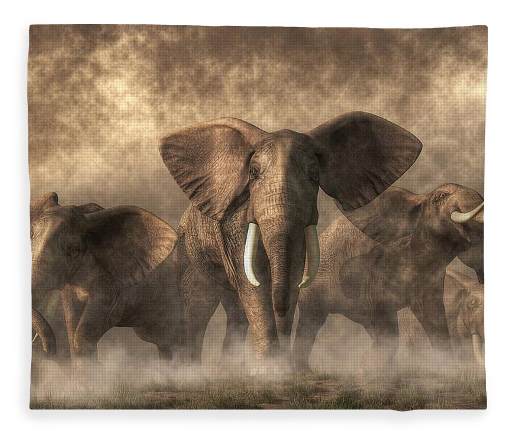Elephant Fleece Blanket featuring the digital art Elephant Stampede by Daniel Eskridge