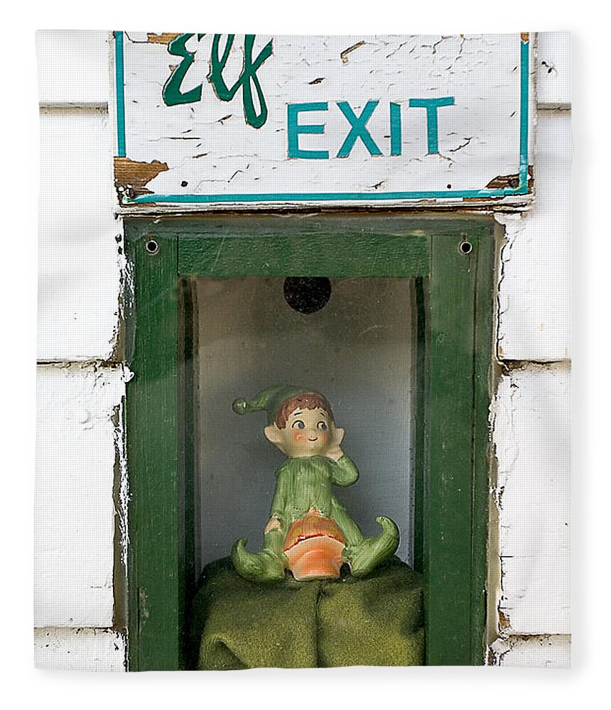 Humor Fleece Blanket featuring the photograph elf exit, Dubuque, Iowa by Steven Ralser