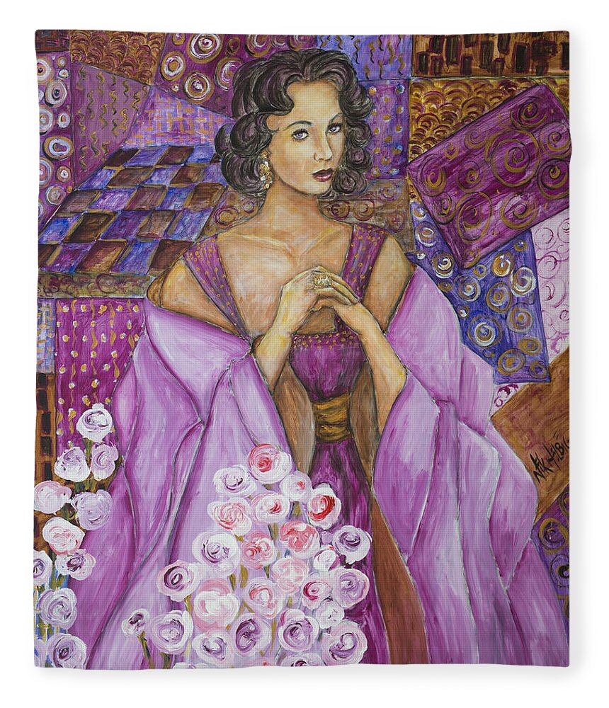 Elizabeth Taylor Fleece Blanket featuring the painting Elizabeth Taylor Screen Goddess by Nik Helbig
