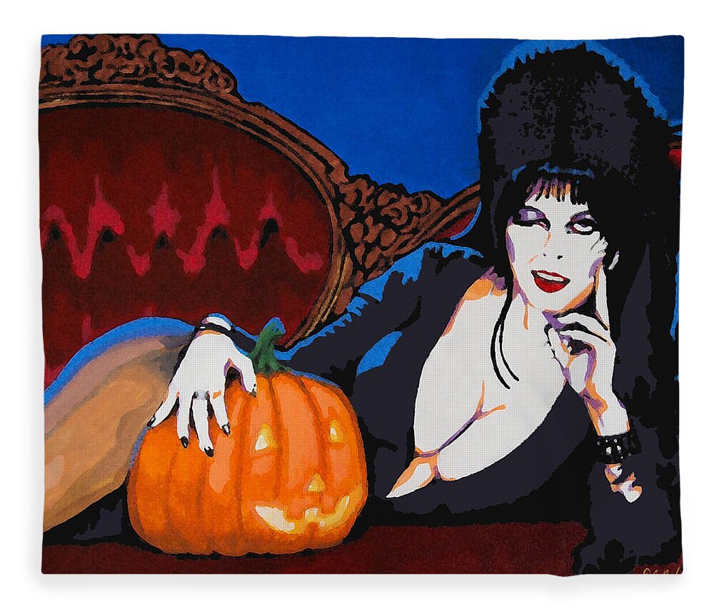 Elvira Fleece Blanket featuring the painting Elvira Dark Mistress by Dale Loos Jr