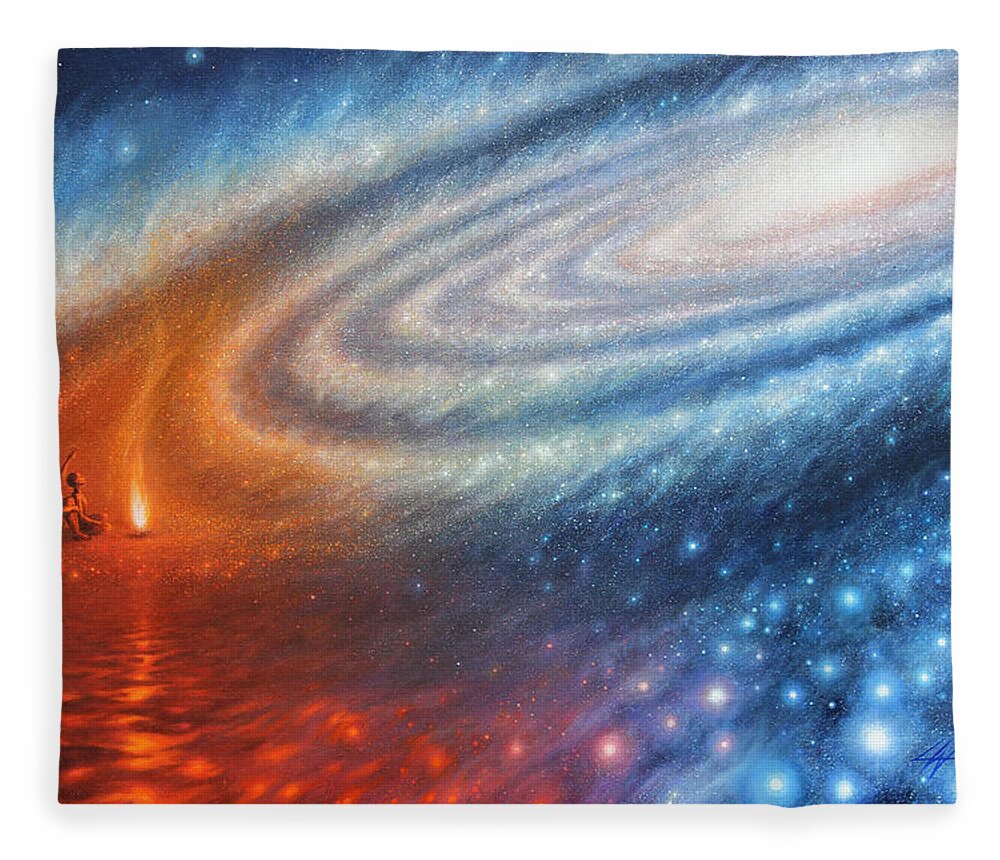 Ancestor Fleece Blanket featuring the painting Embers of Exploration and Enlightenment by Lucy West
