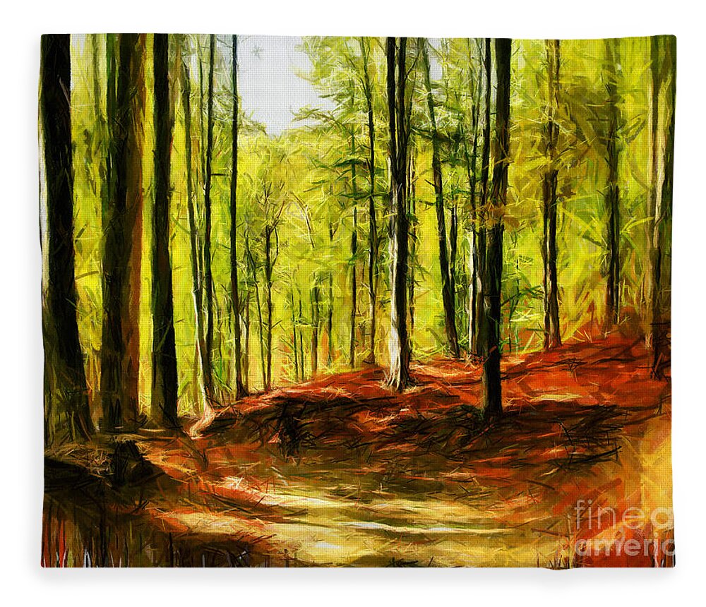 Forest Fleece Blanket featuring the digital art Enchanted forest - Drawing by Daliana Pacuraru