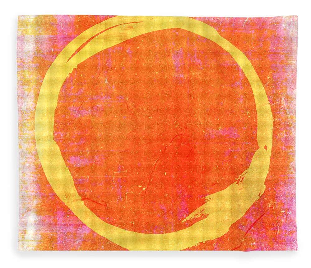 Yellow Fleece Blanket featuring the painting Enso No. 109 Yellow on Pink and Orange by Julie Niemela