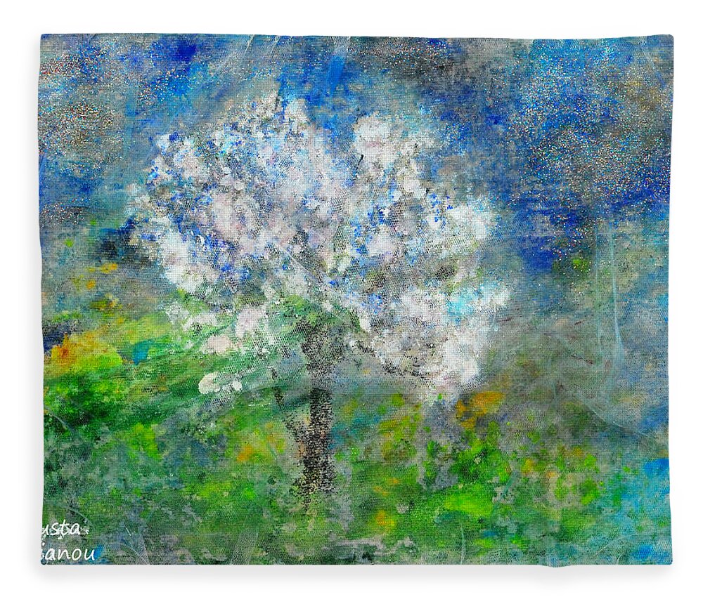 Augusta Stylianou Fleece Blanket featuring the painting Ethereal Almond Tree by Augusta Stylianou