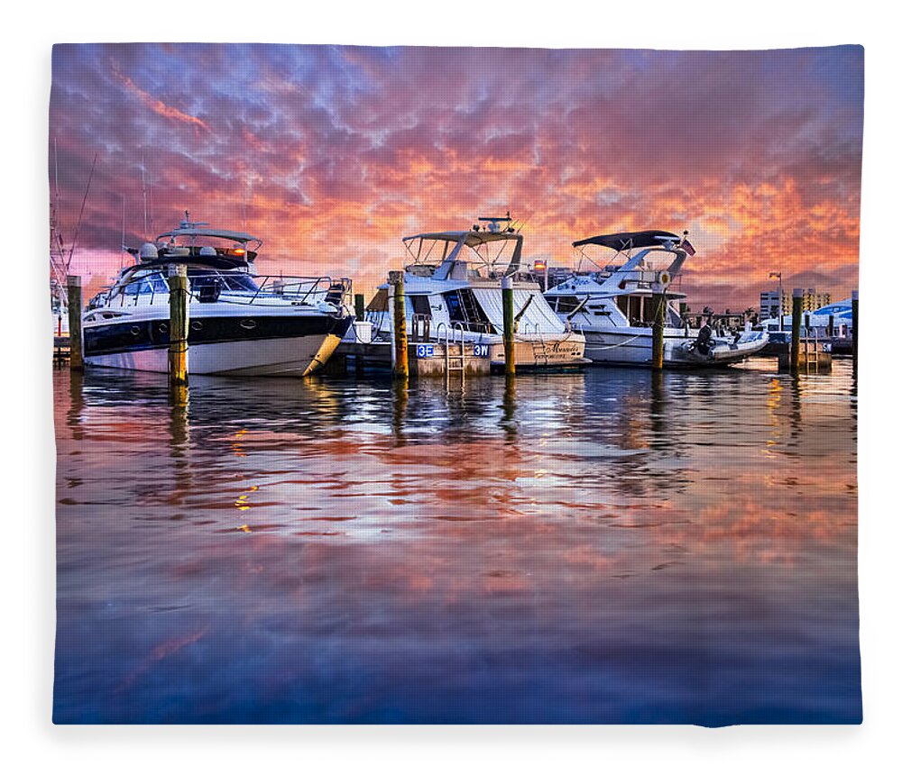 Boats Fleece Blanket featuring the photograph Evening Harbor by Debra and Dave Vanderlaan