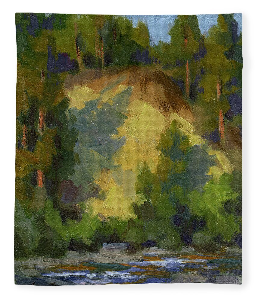 Evening Fleece Blanket featuring the painting Evening Shadows Teanaway River by Diane McClary